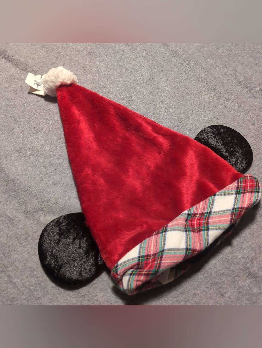 NWT Disney Parks Mickey Mouse Plush Santa Hat with Plaid Brim & Ears Christmas